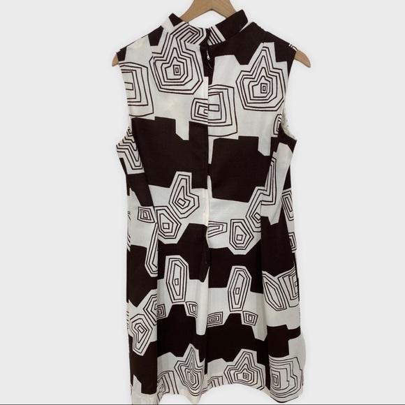 Vintage 60s 70s Brown White Geometric Print Mod Go Go Dress With Pockets - Picture 7 of 7